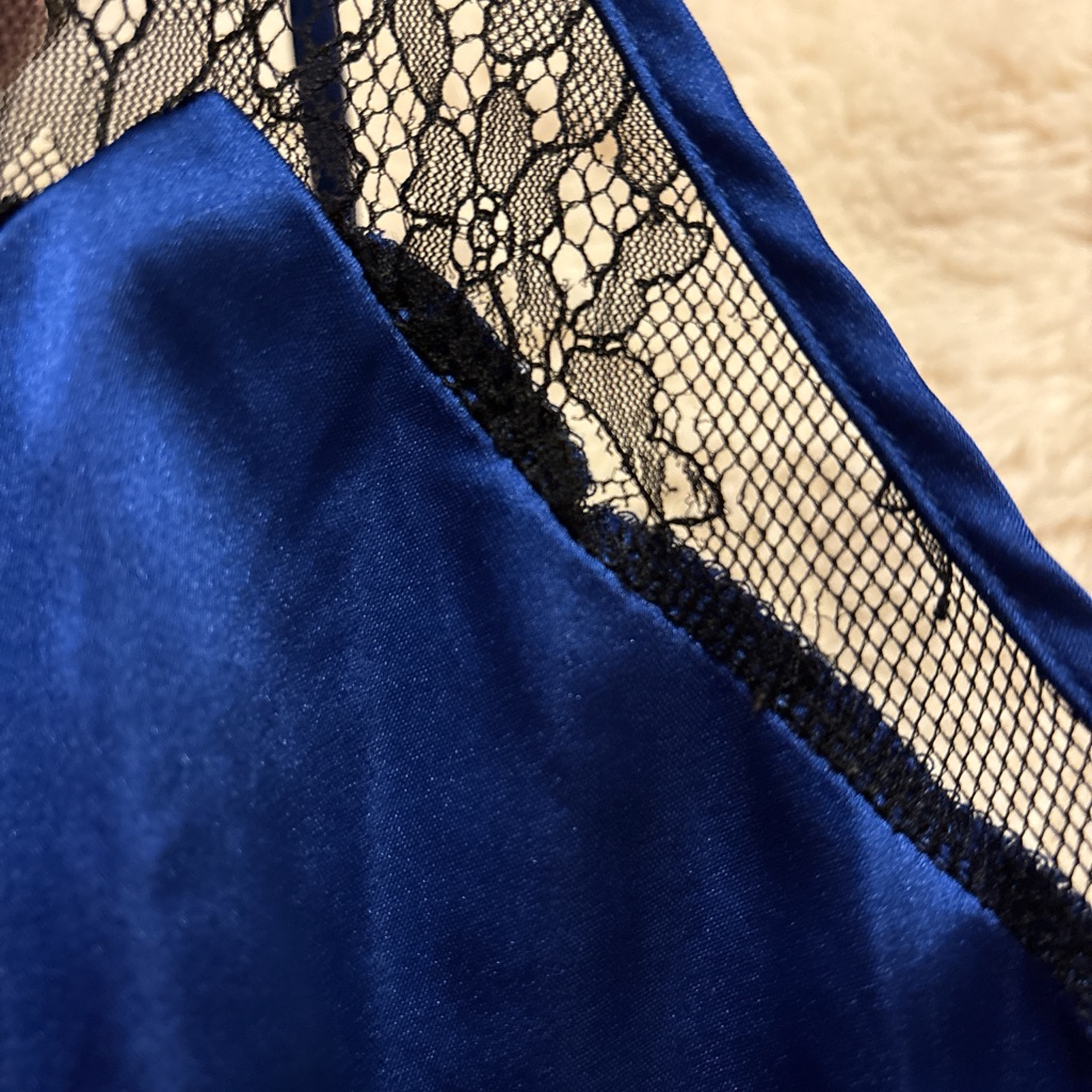 Delfi Collective Blue Satin Slip Gown With Black Lace Insets — image 5 of 7